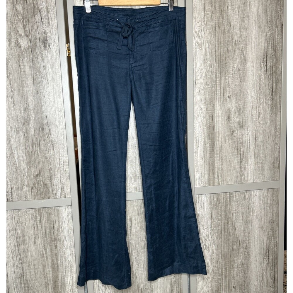 Level 99 Linen Blend Pants Women Size 29 Nautical Boho Straight Leg Navy Blue